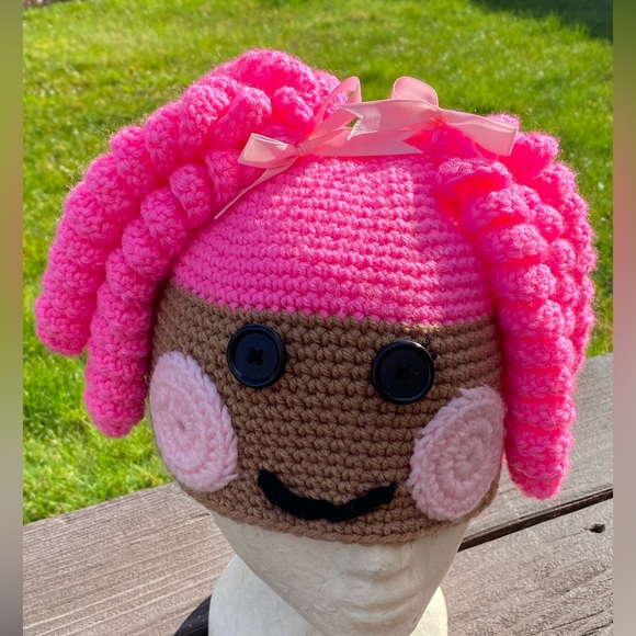 Lalaloopsy Handmade Crochet Knitted  Beanie Hat Pigtails Button Eyes - Picture 4 of 10